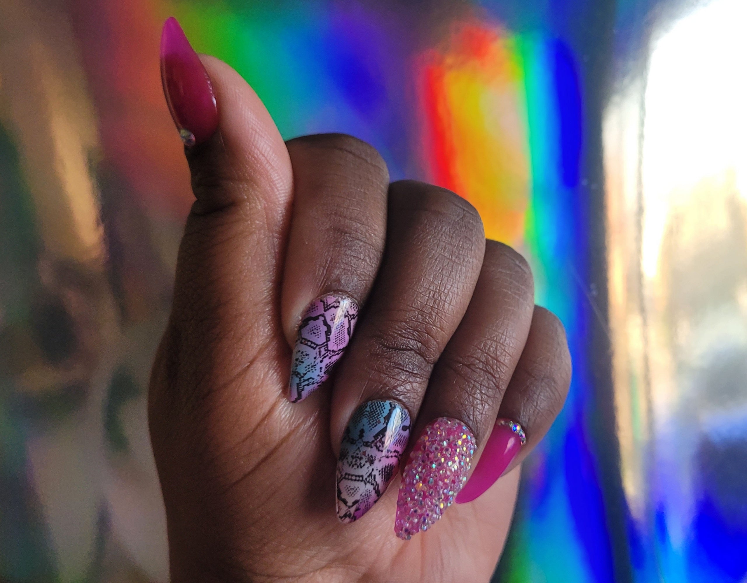 Vixen hot pink snake print press on nail set